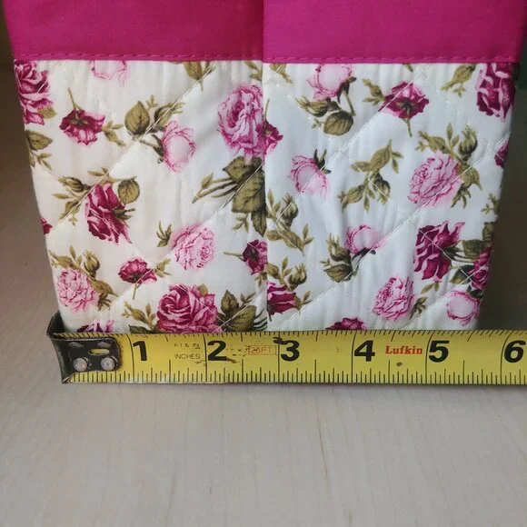 100% cotton white with pink and green floral pattern tote bag - Picture 13 of 13